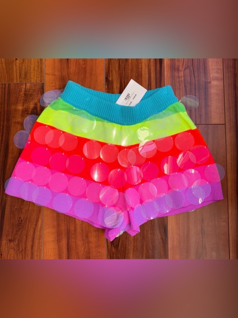 Queen Of Sparkles Neon Stripe Sequin Knit Shorts Woman’s Sz XS NWT